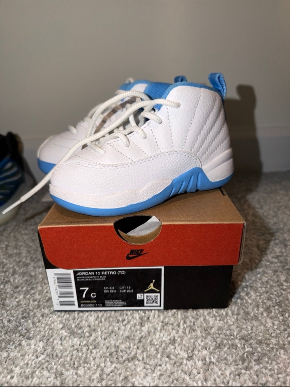 Nike Kids Jordan 12 Retro White & Light Blue Sneakers